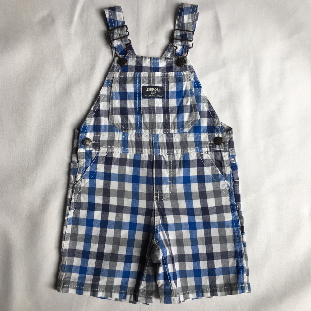 Osh kosh overall shorts size 18 Months blue plaid